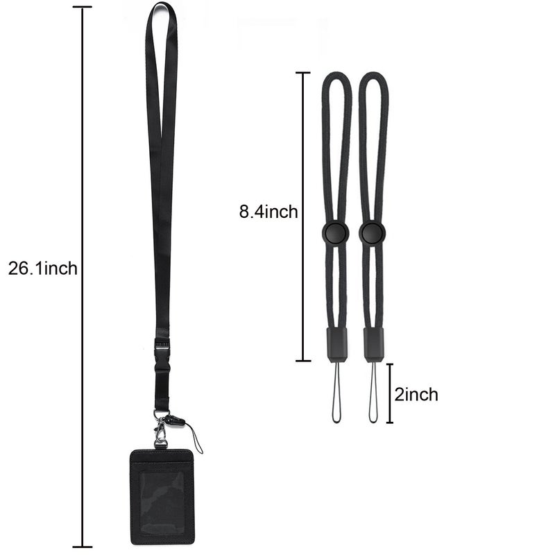 YOUOWO 2 Pack Badge Holders Leather+2 Pack Neck Lanyards Detachable Buckle Black Lanyard Strap for Men Women Keys 2-Sided PU Leather Vertical ID Cards Holder with 1 ID Window and 2 Card Slot - Image 4